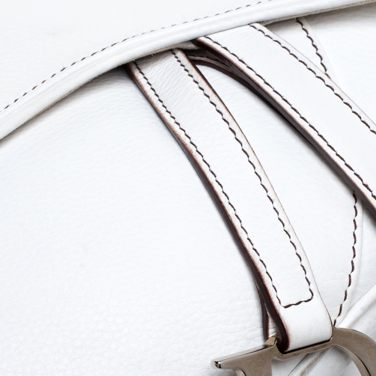 Pre Owned Dior White Leather Saddle Bag