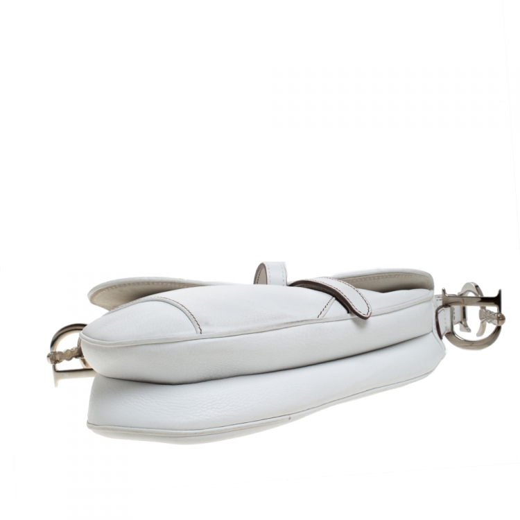 Pre Owned Dior White Leather Saddle Bag
