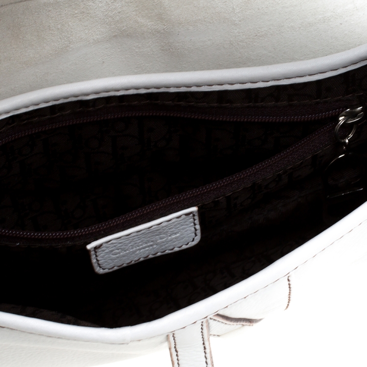 Pre Owned Dior White Leather Saddle Bag