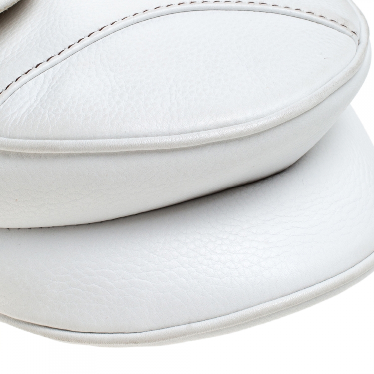 Pre Owned Dior White Leather Saddle Bag