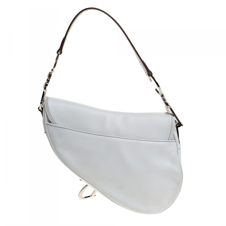 Pre Owned Dior White Leather Saddle Bag