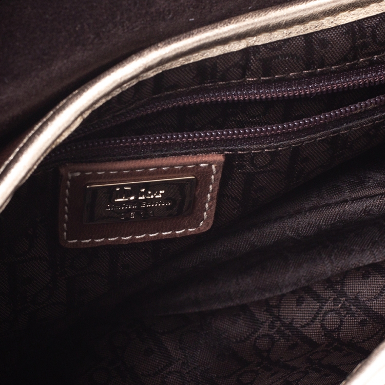 Pre Owned Dior Brown/Gold Leather and Fabric Braided Saddle Bag