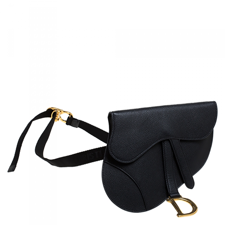 Pre Owned Dior Deep Navy Blue Leather Saddle Belt Bag