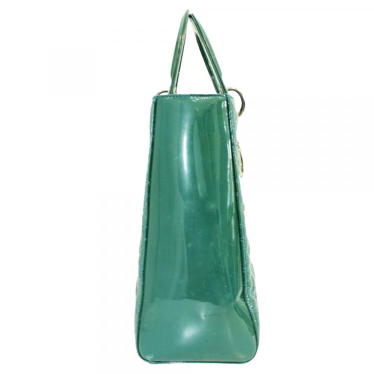 Pre Owned Dior Green Patent Leather Large Lady Dior Bag