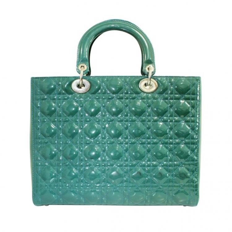 Pre Owned Dior Green Patent Leather Large Lady Dior Bag