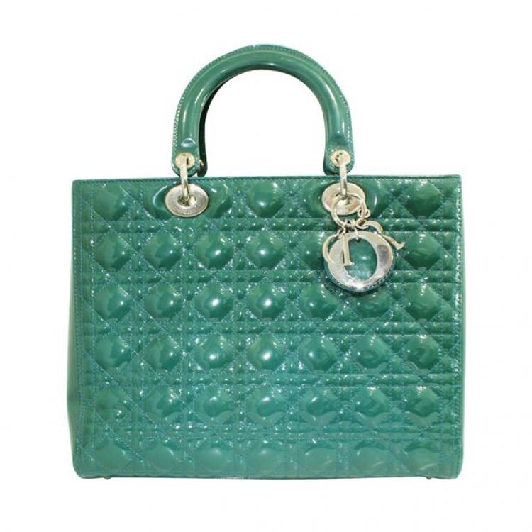 Pre Owned Dior Green Patent Leather Large Lady Dior Bag
