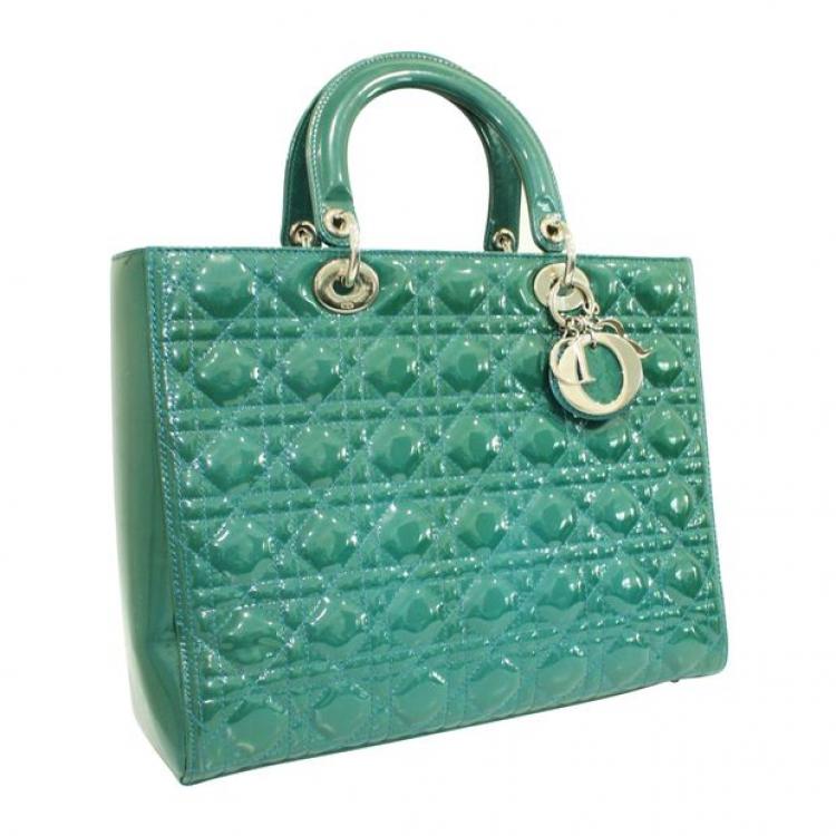 Pre Owned Dior Green Patent Leather Large Lady Dior Bag
