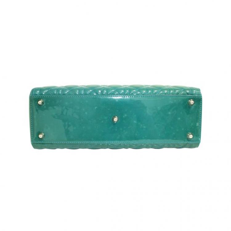 Pre Owned Dior Green Patent Leather Large Lady Dior Bag