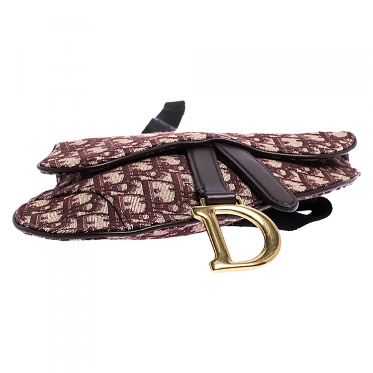 Pre Owned Dior Maroon Oblique Canvas and Leather Saddle Belt Bag