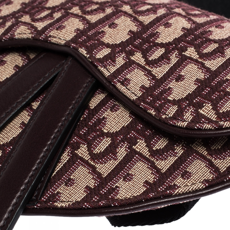 Pre Owned Dior Maroon Oblique Canvas and Leather Saddle Belt Bag