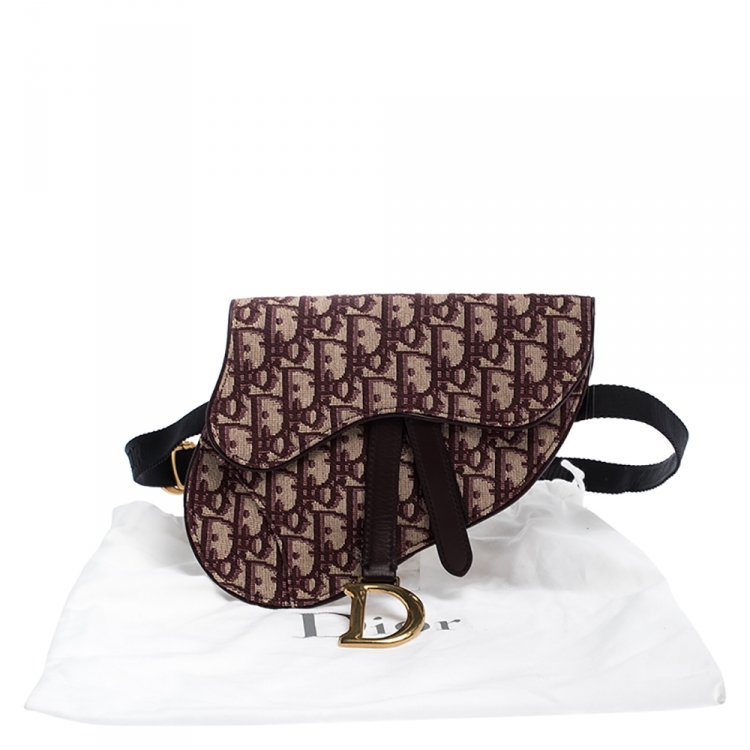 Pre Owned Dior Maroon Oblique Canvas and Leather Saddle Belt Bag