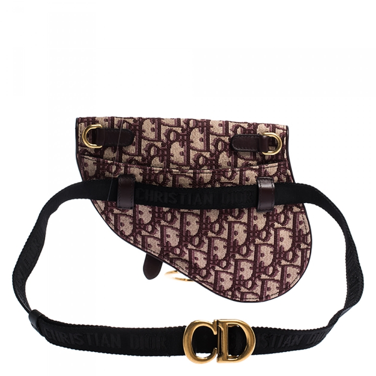 Pre Owned Dior Maroon Oblique Canvas and Leather Saddle Belt Bag