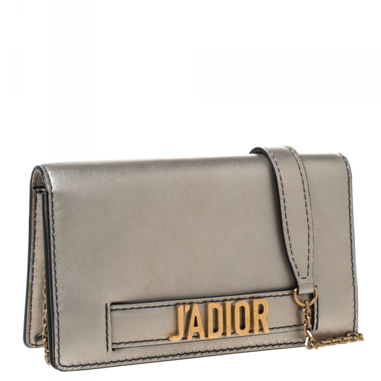 Pre Owned Dior Metallic Leather J'adior Wallet on Chain