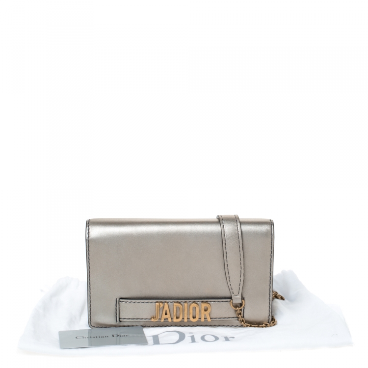 Pre Owned Dior Metallic Leather J'adior Wallet on Chain