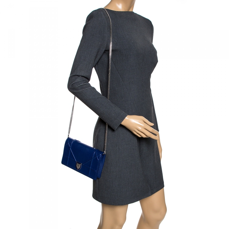 Pre Owned Dior Blue Leather Diorama Wallet on Chain