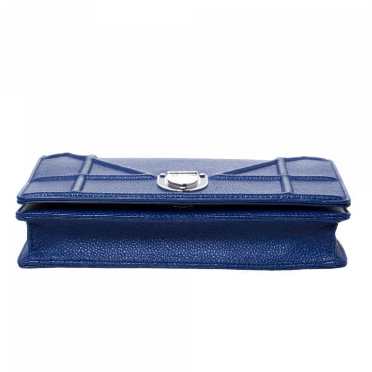 Pre Owned Dior Blue Leather Diorama Wallet on Chain