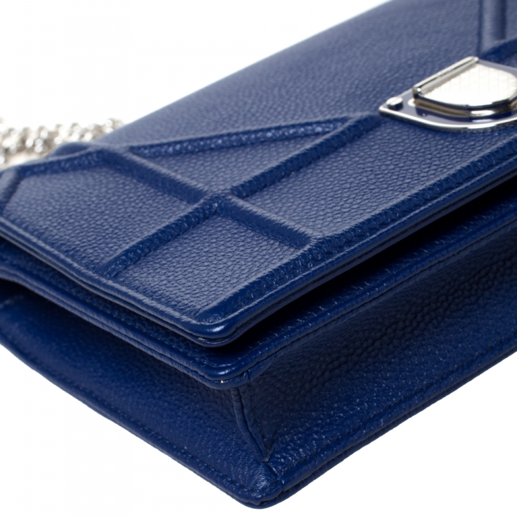 Pre Owned Dior Blue Leather Diorama Wallet on Chain