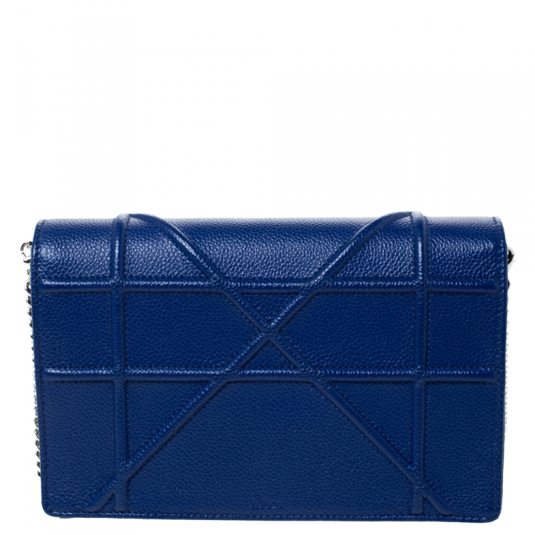 Pre Owned Dior Blue Leather Diorama Wallet on Chain