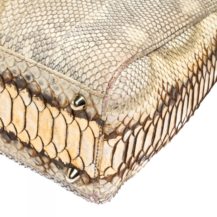 Pre Owned Dior Gold/Beige Python Large Lady Dior Tote