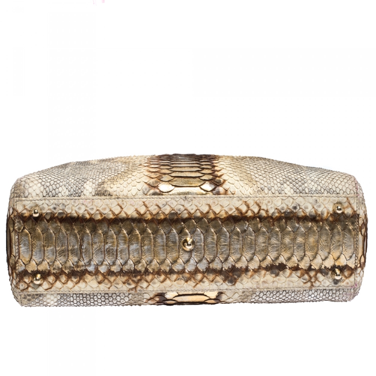 Pre Owned Dior Gold/Beige Python Large Lady Dior Tote