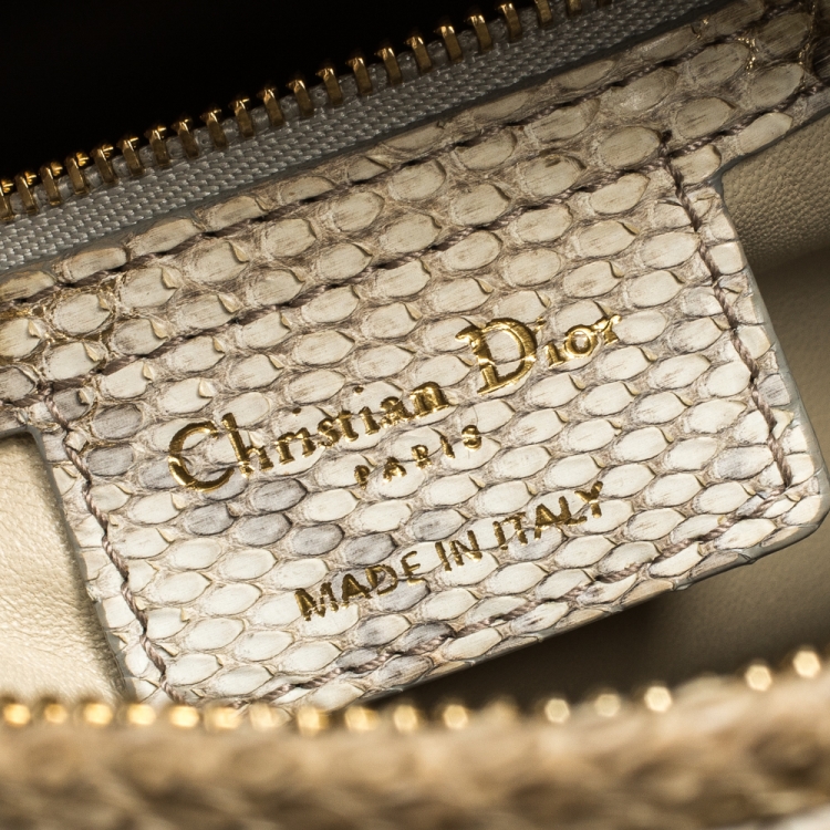 Pre Owned Dior Gold/Beige Python Large Lady Dior Tote