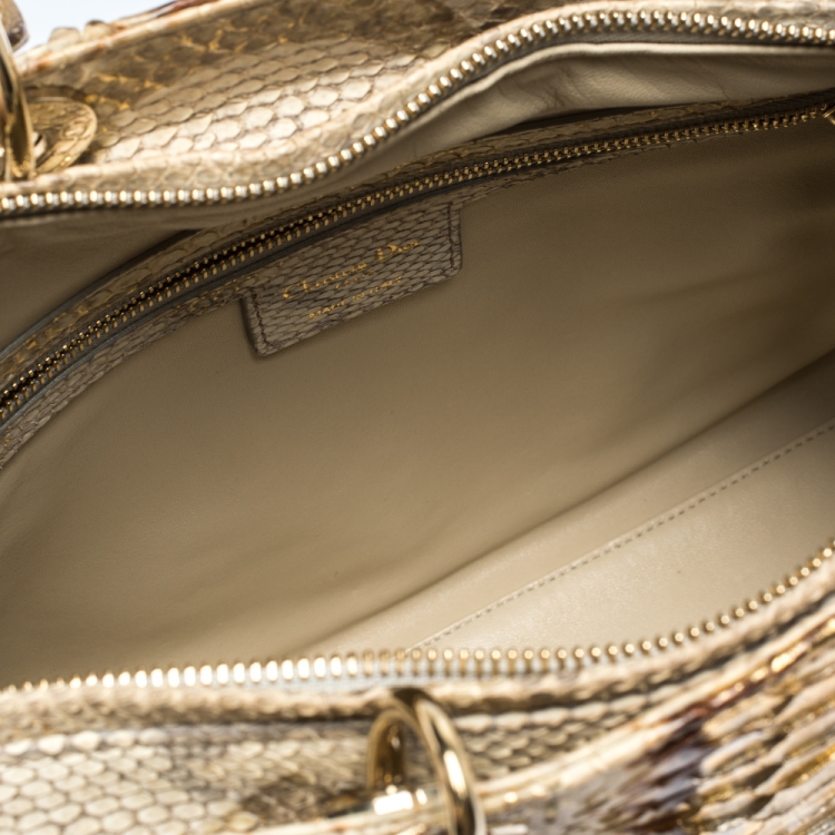 Pre Owned Dior Gold/Beige Python Large Lady Dior Tote