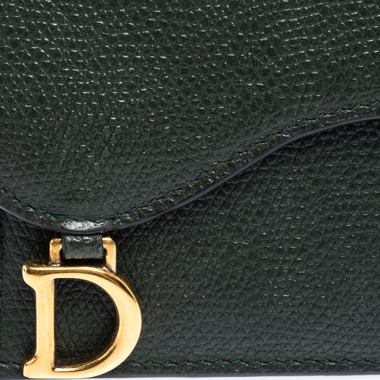 Pre Owned Dior Deep Green Leather Saddle Card Holder