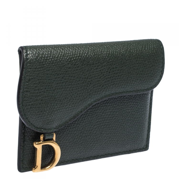 Pre Owned Dior Deep Green Leather Saddle Card Holder