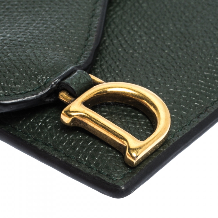 Pre Owned Dior Deep Green Leather Saddle Card Holder
