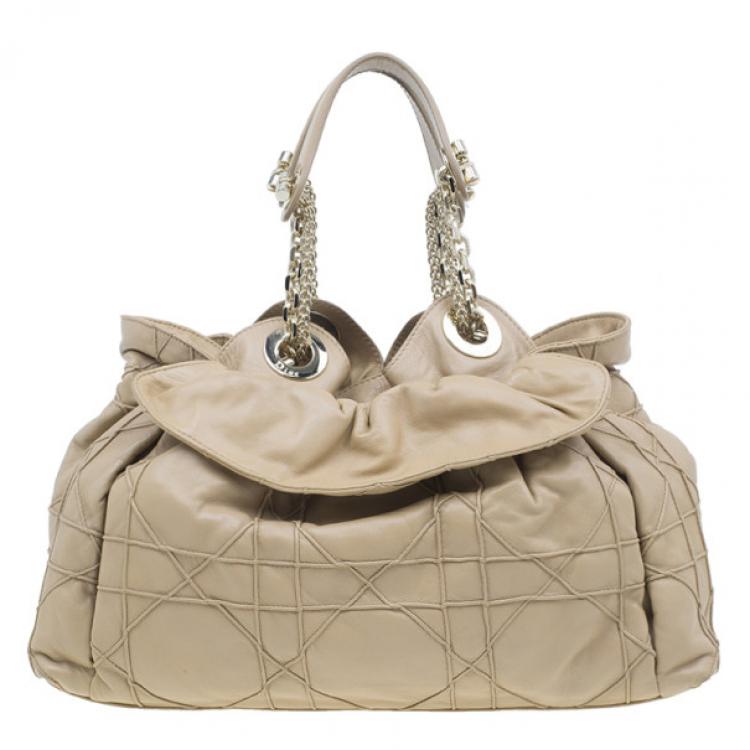 Pre Owned Dior Beige Lambskin Cannage Le Trente Hobo