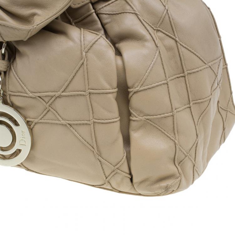 Pre Owned Dior Beige Lambskin Cannage Le Trente Hobo