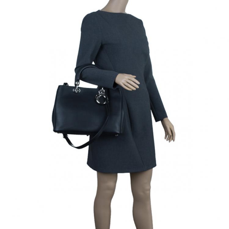 Pre Owned Dior Black Calfskin Medium Diorissimo Shopper Tote