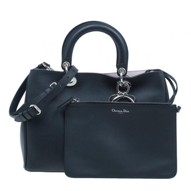 Pre Owned Dior Black Calfskin Medium Diorissimo Shopper Tote
