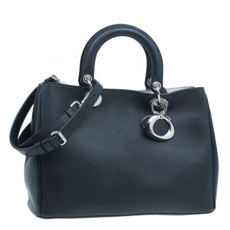 Pre Owned Dior Black Calfskin Medium Diorissimo Shopper Tote