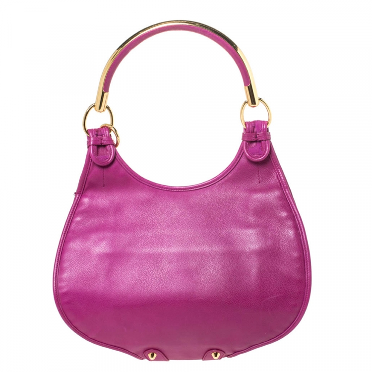 Pre Owned Dior Magenta Leather Jeweled Flap Hobo