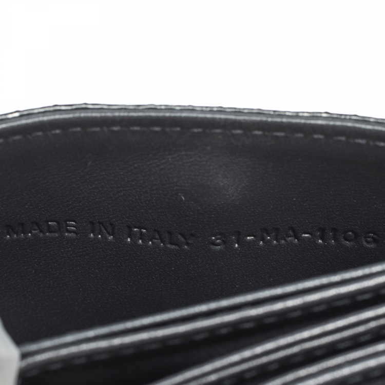 Pre Owned Dior Metallic Grey Micro Cannage Leather Gusset Card Holder