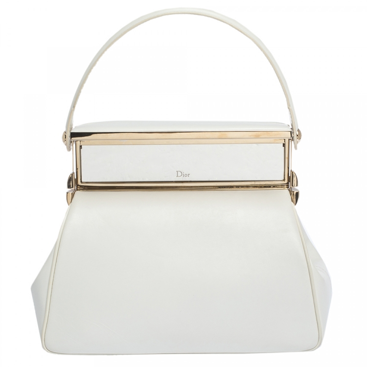 Pre Owned Dior White Leather Babe Vanity Top Handle Bag