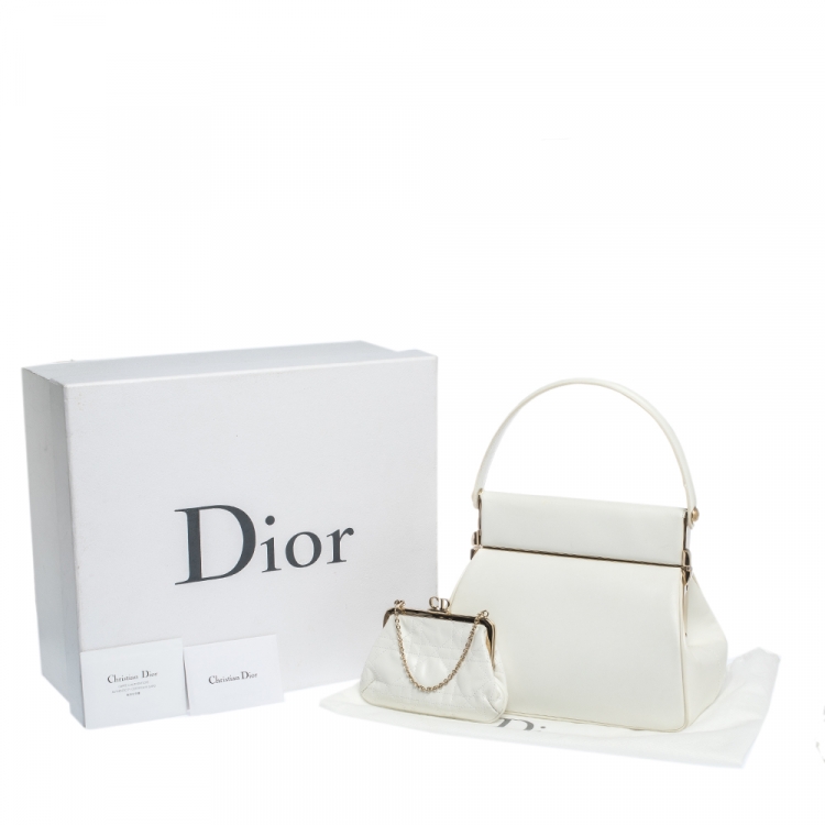 Pre Owned Dior White Leather Babe Vanity Top Handle Bag