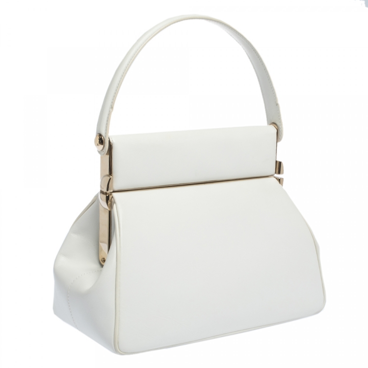 Pre Owned Dior White Leather Babe Vanity Top Handle Bag