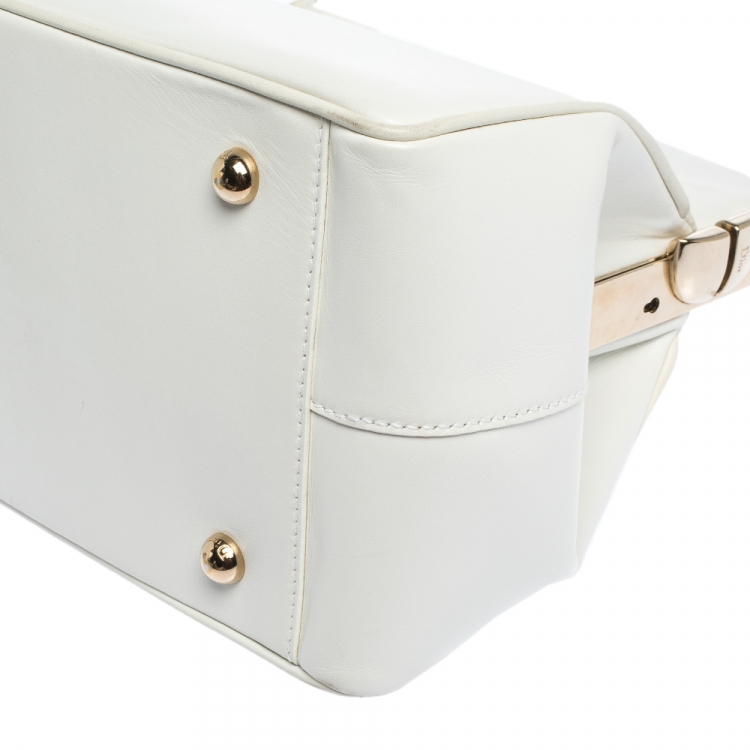 Pre Owned Dior White Leather Babe Vanity Top Handle Bag