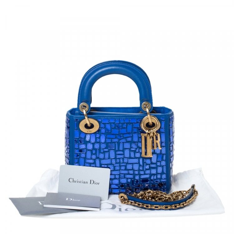 Pre Owned Dior Blue Leather Lady Dior Mosaic of Mirrors Tote