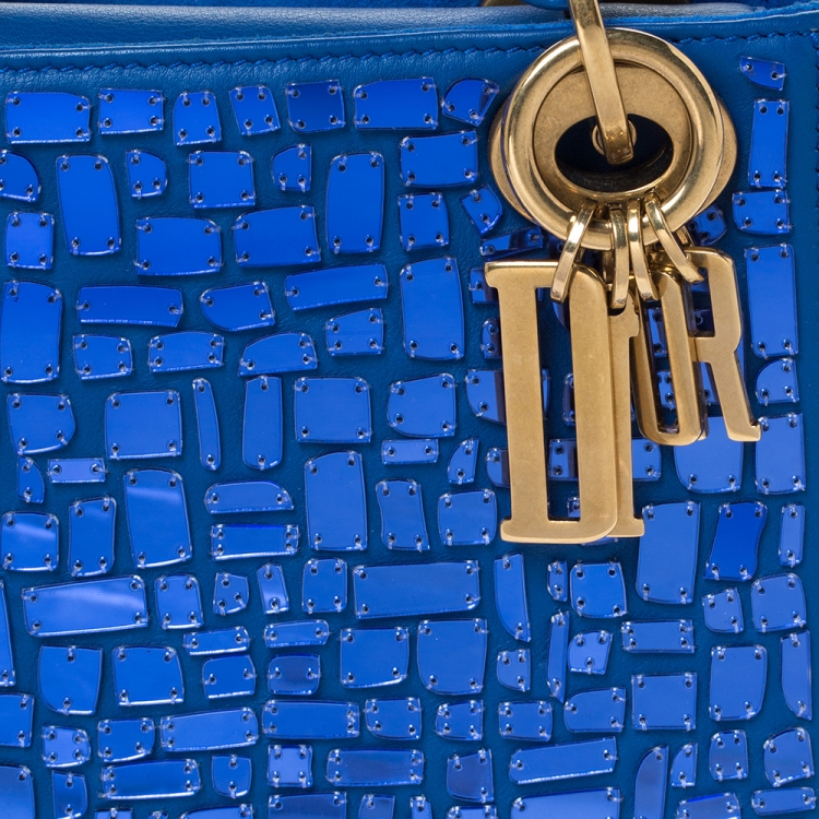 Pre Owned Dior Blue Leather Lady Dior Mosaic of Mirrors Tote