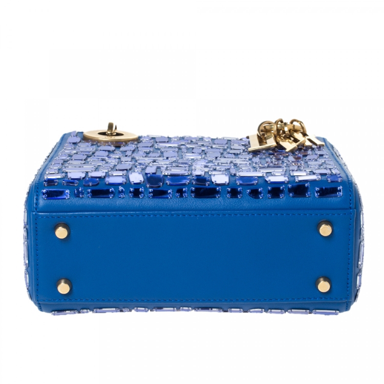 Pre Owned Dior Blue Leather Lady Dior Mosaic of Mirrors Tote