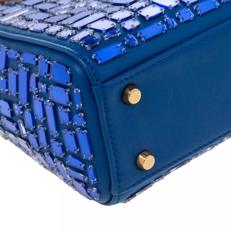 Pre Owned Dior Blue Leather Lady Dior Mosaic of Mirrors Tote