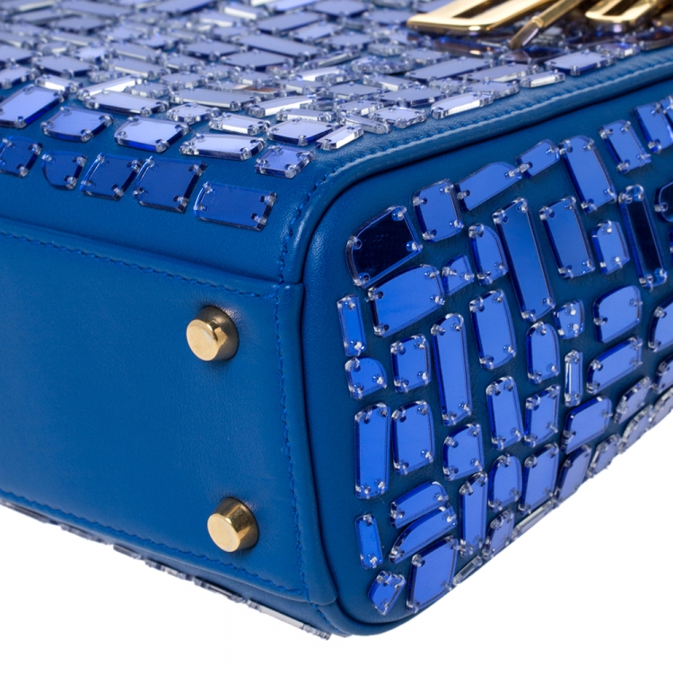 Pre Owned Dior Blue Leather Lady Dior Mosaic of Mirrors Tote