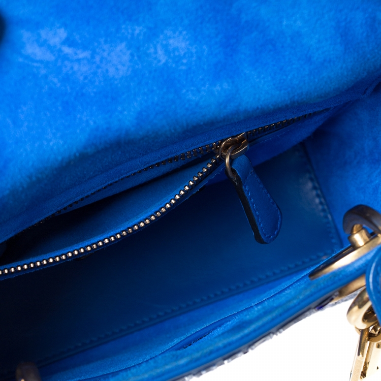 Pre Owned Dior Blue Leather Lady Dior Mosaic of Mirrors Tote