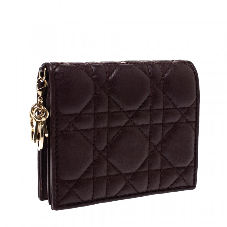 Pre Owned Dior Burgundy Leather Lady Dior Card Holder