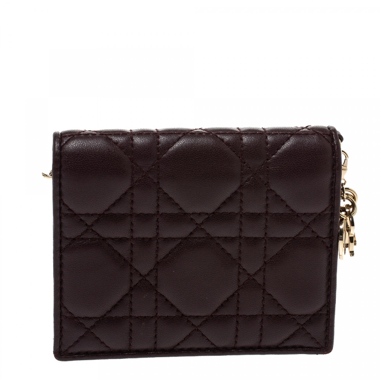 Pre Owned Dior Burgundy Leather Lady Dior Card Holder