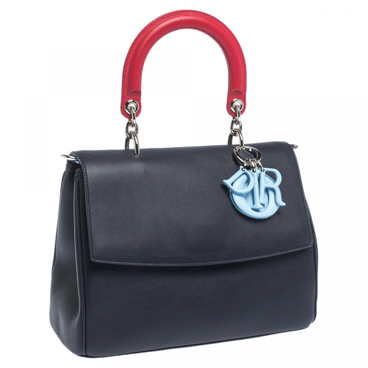 Pre Owned Dior Navy Blue Leather Small Be Dior Flap Top Handle Bag