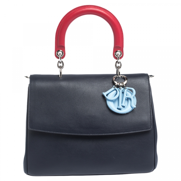Pre Owned Dior Navy Blue Leather Small Be Dior Flap Top Handle Bag